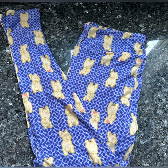 LuLaRoe Purple Blue Cream French Bulldog Puppy Leggings Women’s Plus Size 1X TC - Picture 1 of 11